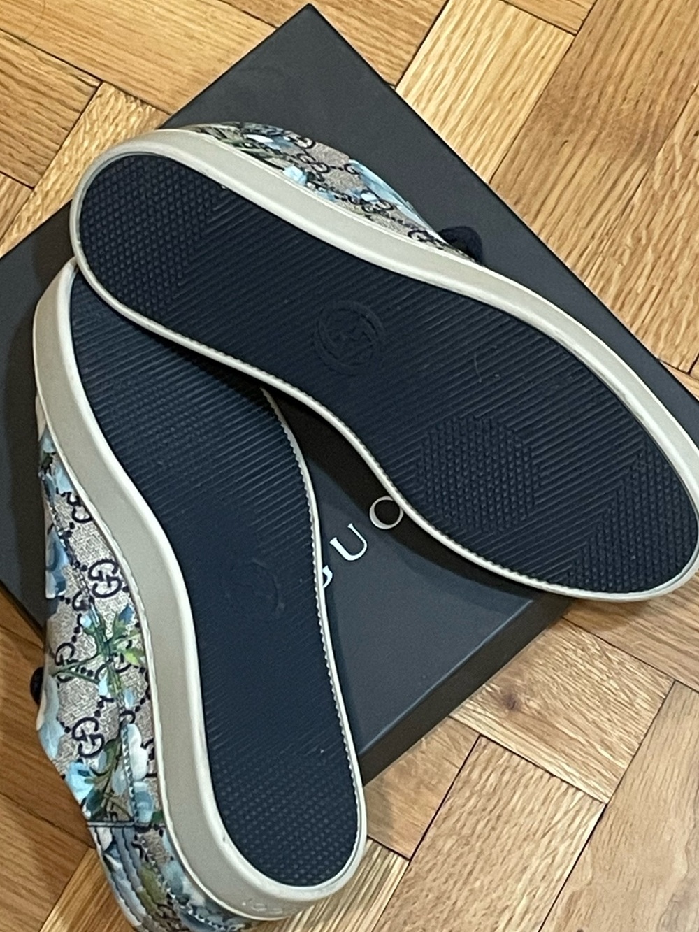 GUCCI Supreme GG Canvas Bloom Print Blue Flower Sneakers UNISEX 407343 - Picture 5 of 11